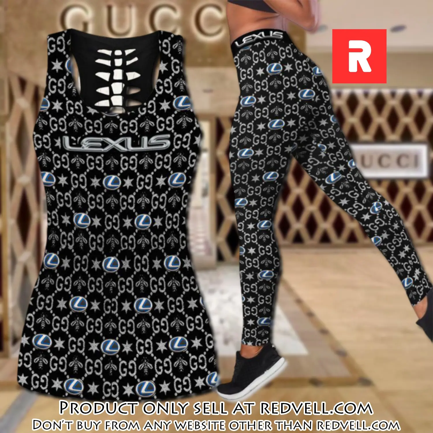 Gucci lexus tank top leggings set luxury brand for women yoga gym ydk rv4819594